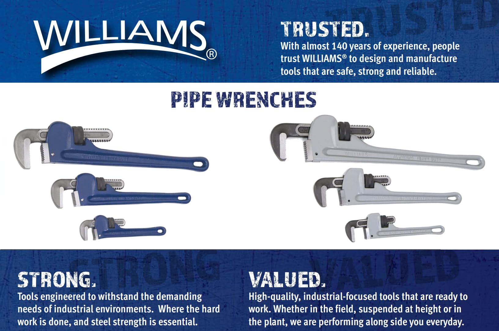 Williams 13542 3-Piece Aluminum Pipe Wrench Set - Heavy Duty Plumbing Tools for Home Repair, Industrial Maintenance & DIY Projects