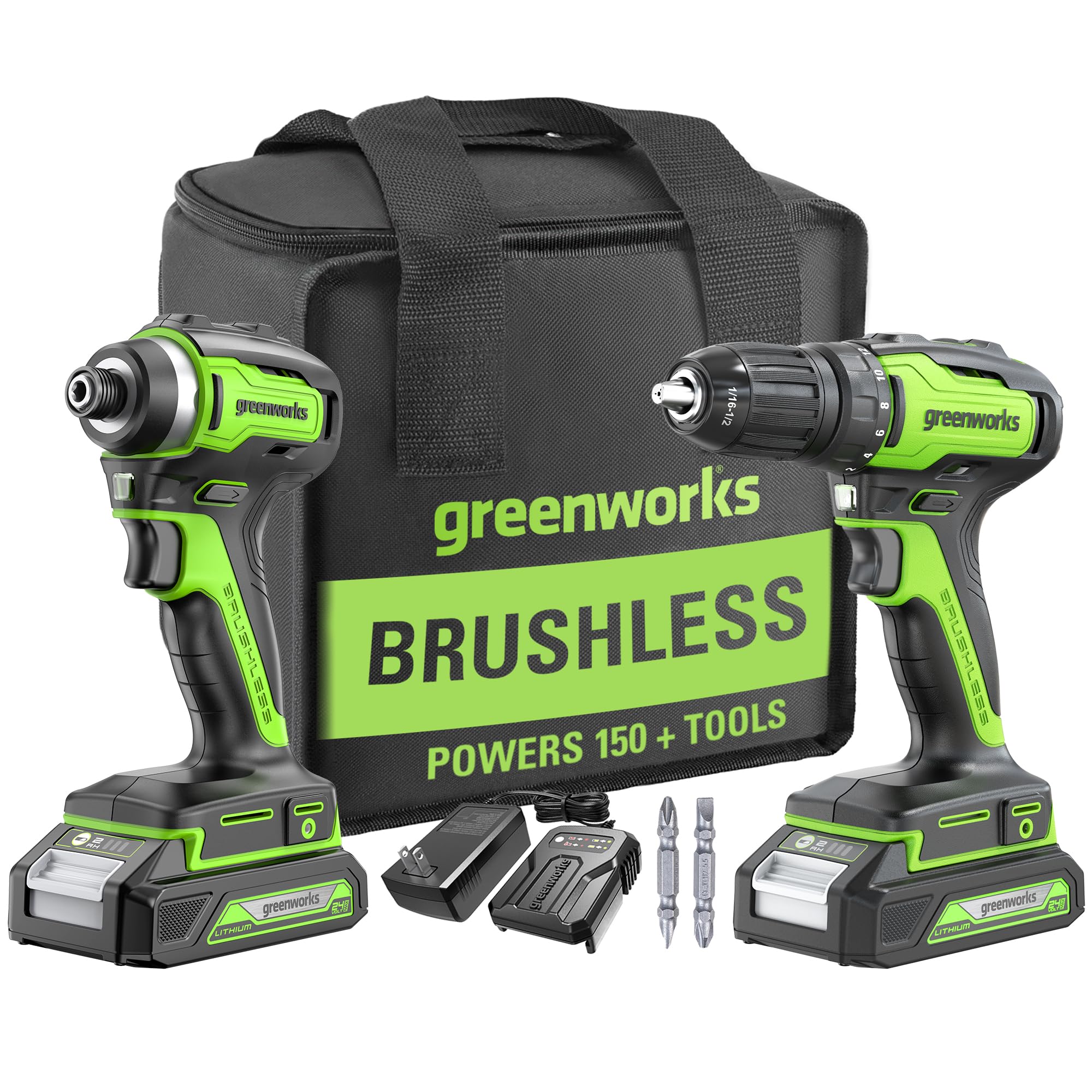 Greenworks 24V Brushless Cordless Drill and Impact Driver Combo Kit - 1/2
