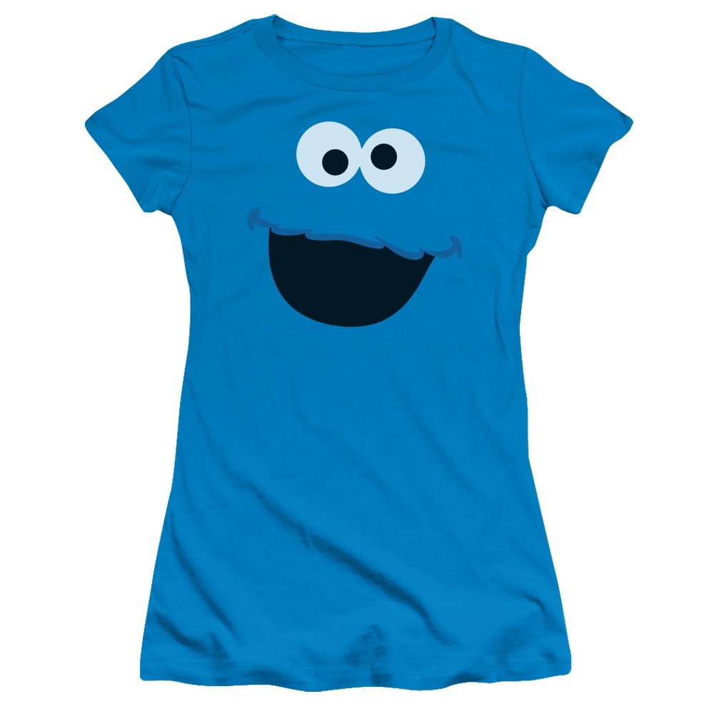 Trevco Sesame Street Cookie Monster Face Juniors' Sheer Fitted T-Shirt | Cute Cartoon Character Tee for Kids & Teens | Perfect for Birthday Parties, School Events & Casual Wear