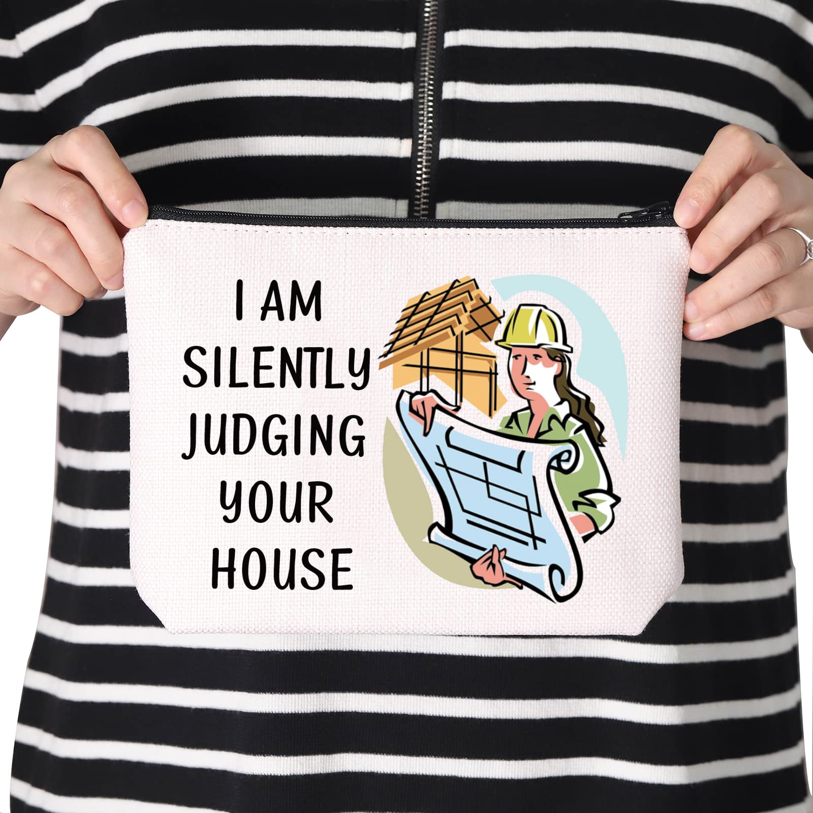TSOTMO Architect Gift - 'I Am Silently Judging Your House' Funny Future Architect Zipper Pouch & Makeup Bag - Perfect for Architects, Designers & Students (Great for Office, School & Travel)