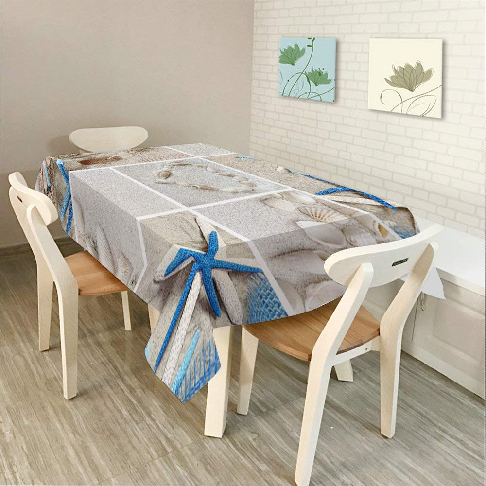Seashell Starfish Driftwood Rectangular Tablecloth - 60x104 Inch Decorative Dining Table Cover for Indoor/Outdoor Use - Perfect for Beach Themed Parties, BBQ, Picnic, Coffee Table & Coastal Home Decor