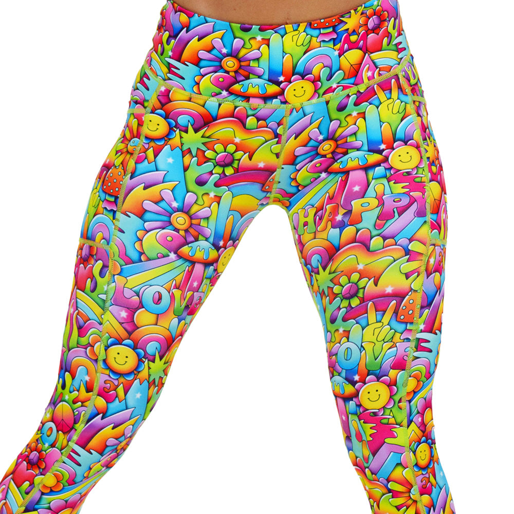 Peace & Love Yoga Leggings for Women - High Waisted Stretchy Workout Pants - Comfortable Gym & Running Tights for Yoga, Pilates, Fitness & Lounge Wear