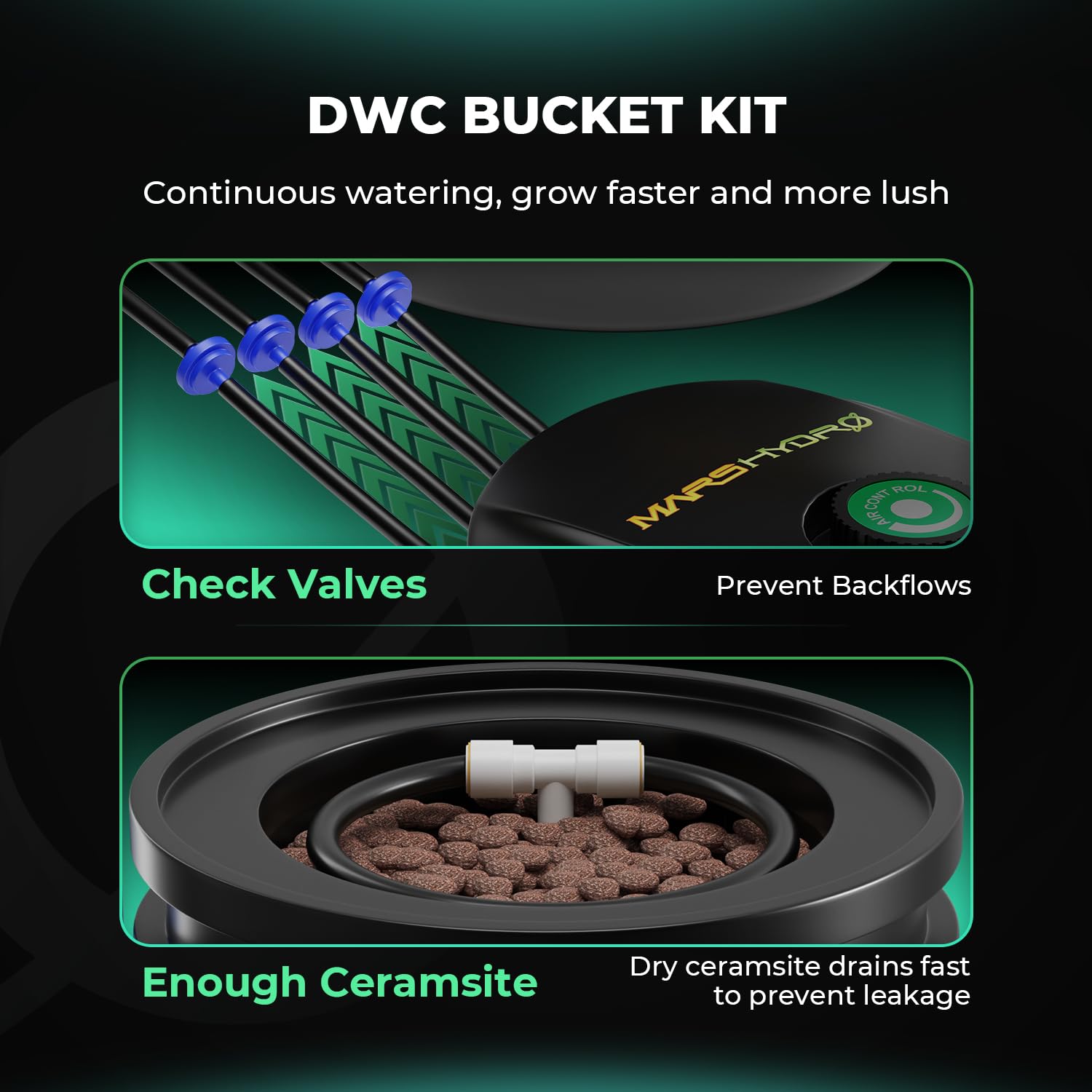 Mars Hydro DWC Hydroponics Grow System - 5 Gallon Deep Water Culture Kit with 8W Air Pump, Multi-Purpose Air Hose, Air Stone, 2 Buckets & Top Drip Kit | Indoor Herb Garden, Hydroponic Vegetables, Plant Growing System for Home & Greenhouse Use
