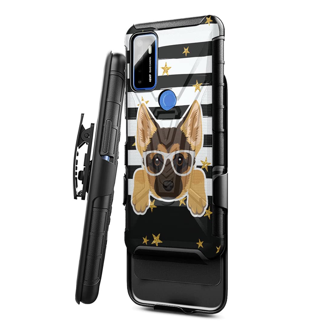 Military Shockproof Phone Case for Cricket Dream 5G & AT&T Radiant Max 5G - Heavy Duty Kickstand Holster with Belt Clip | German Shepherd Design | Perfect for Outdoor Work, Construction & Active Lifestyles