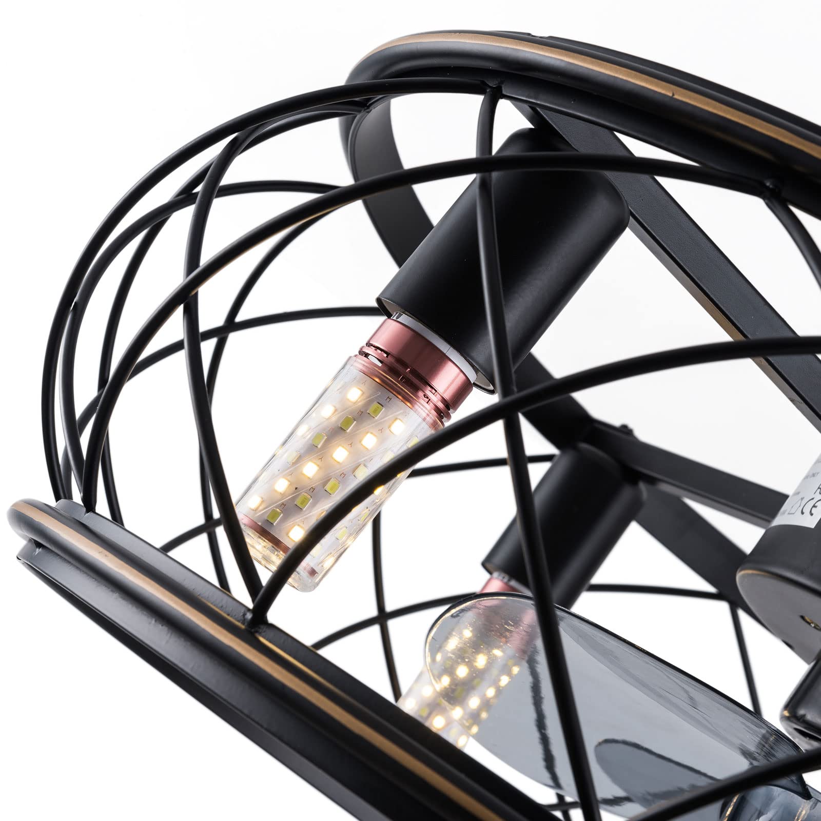 OUKANING 18 Inch Black Caged Ceiling Fan with Light Remote Control - Enclosed Farmhouse Ceiling Fan Lighting Kit, 3 Speed Settings, 4 E27 Bulb Bases, Includes 2 Downrods & Timer - Perfect for Living Room, Bedroom, or Patio