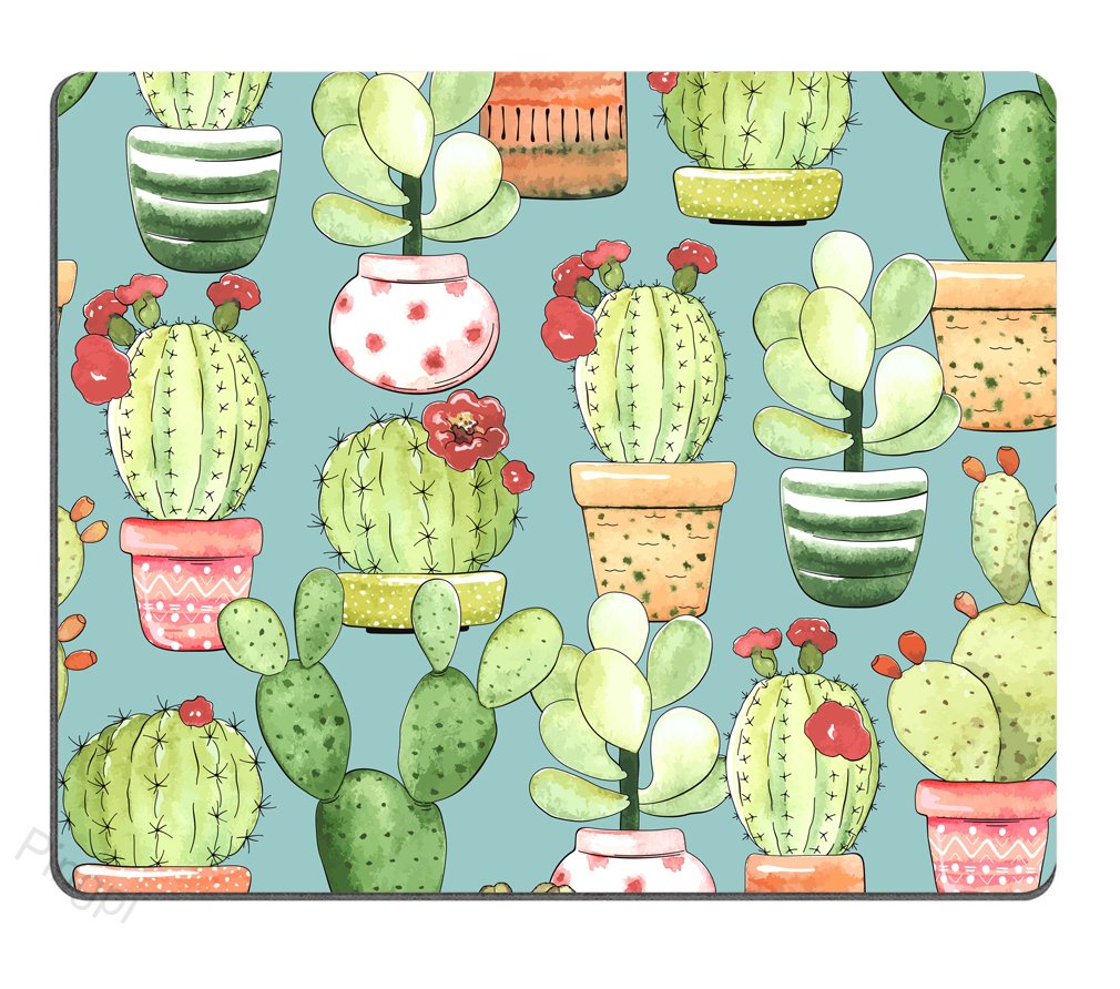 Non-Slip Rubber Mouse Pad with Cacti in Pots Design - 9.5