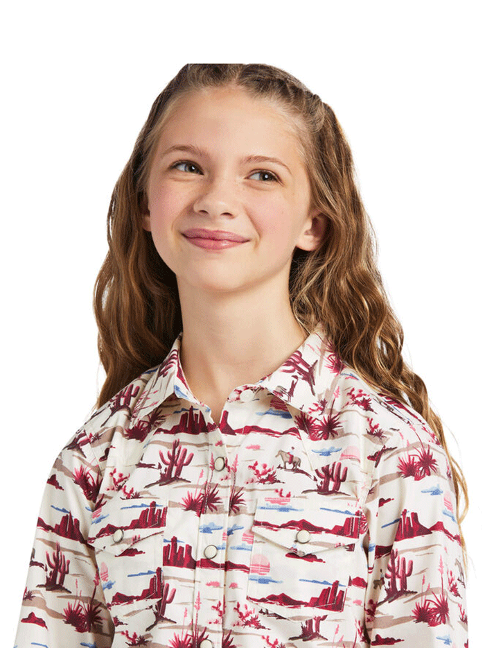 Ariat 10039507 Girls Long Sleeve Snap Shirt with Yuma Landscape Print - Perfect for School, Outdoor Adventures & Western Wear