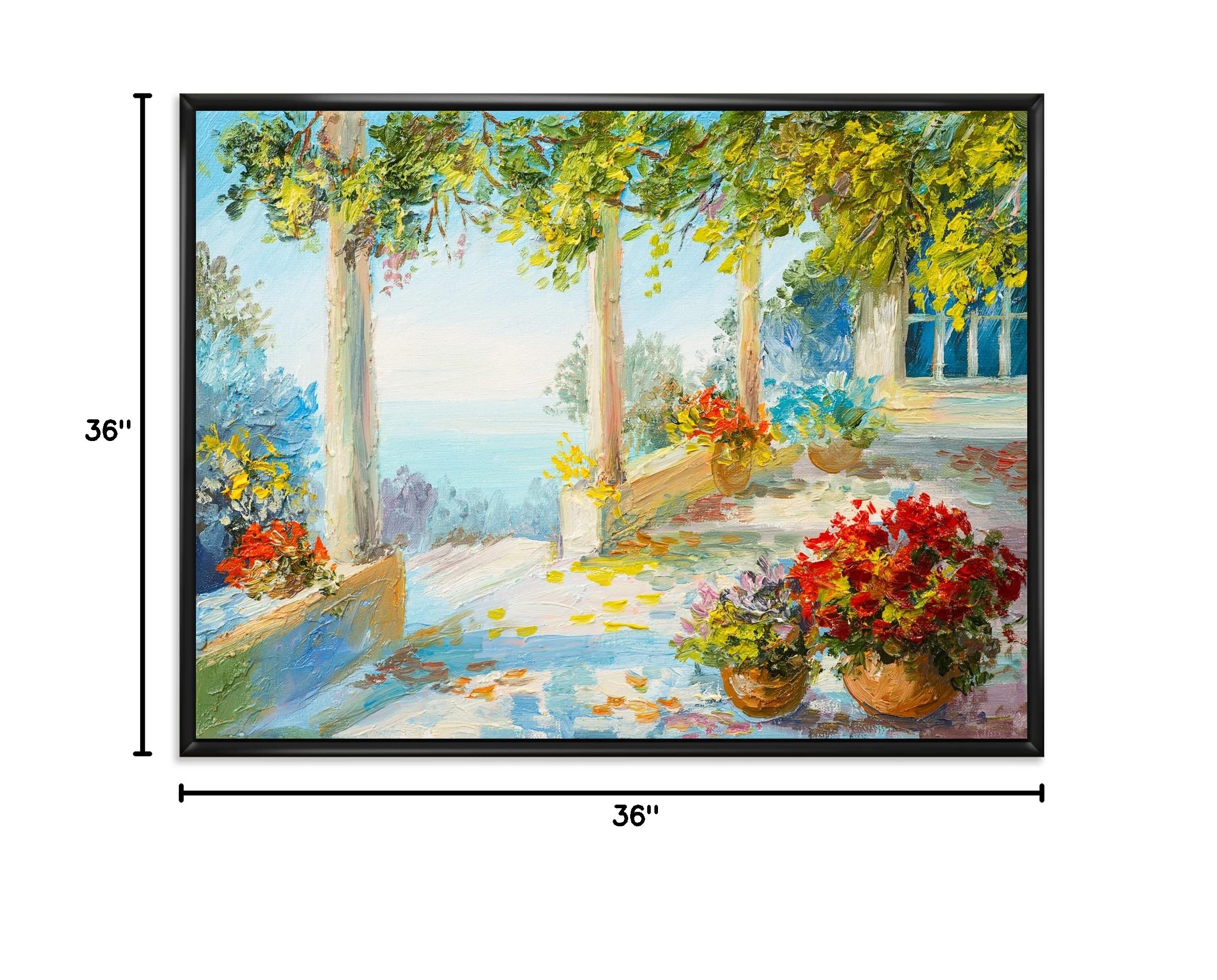 DesignQ Coastal Framed Canvas Wall Art - Nautical Beach Decor with Red Flowers, Perfect for Living Room, Bedroom & Office