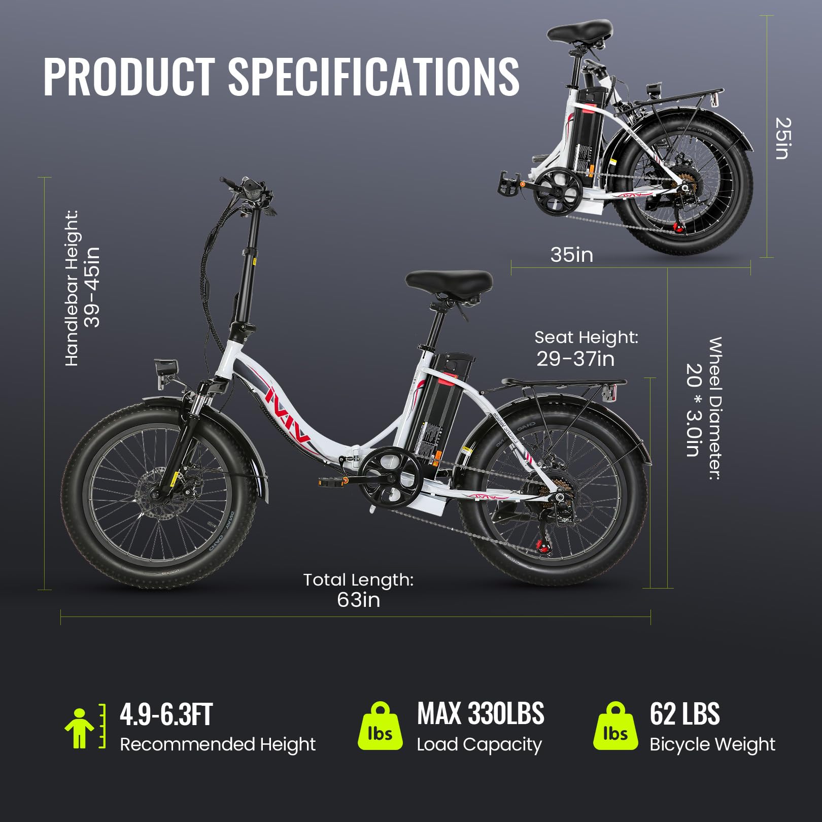 **Vivi 900W Peak 48V Electric Bike - 20