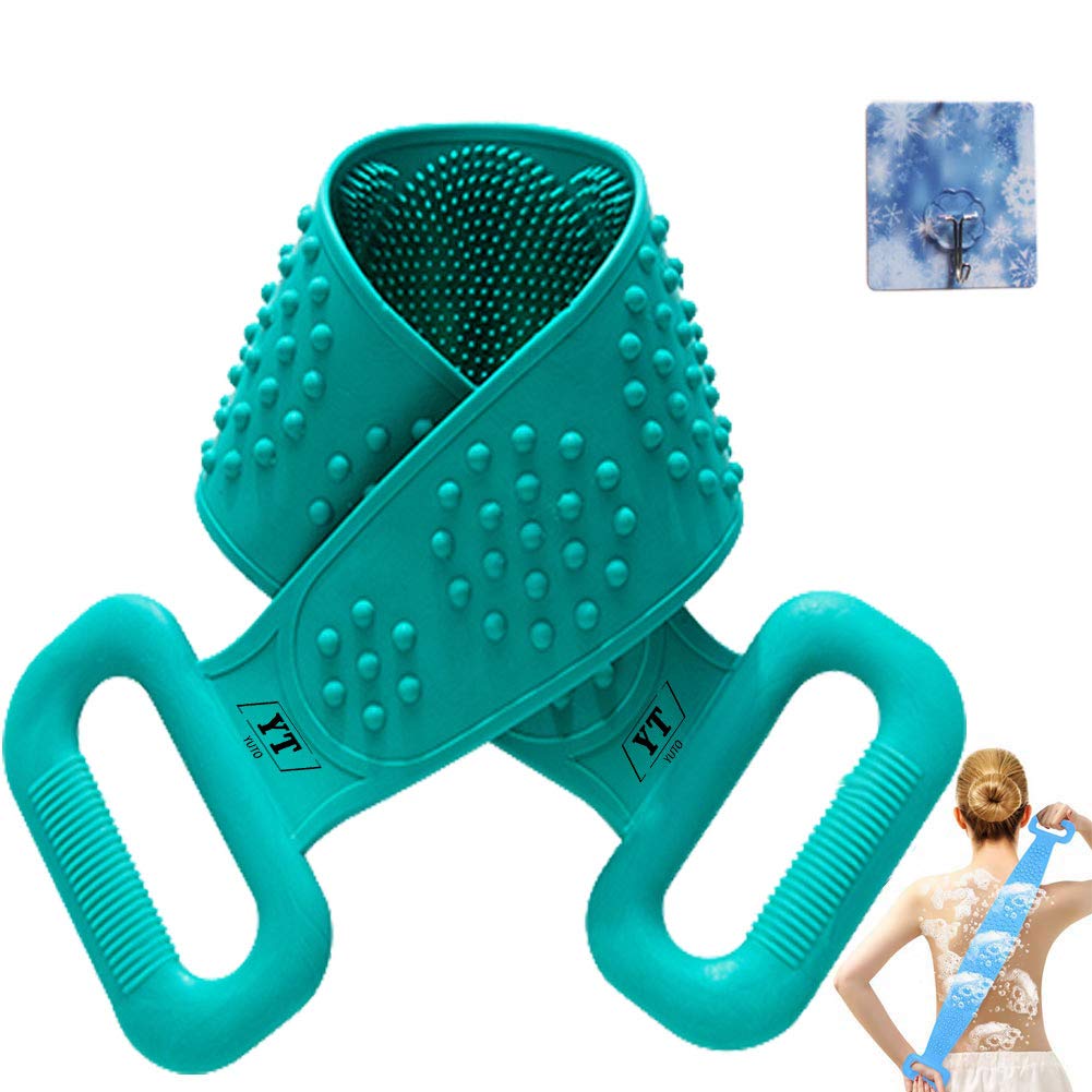 Premium Silicone Body Scrubber & Exfoliating Shower Towel - Back Cleaning Strap with Massage Bristles for Men & Women - Hygienic Bath Brush for Deep Cleansing & Skin Exfoliation (Green) - Perfect for Spa, Shower & Daily Body Care Routine