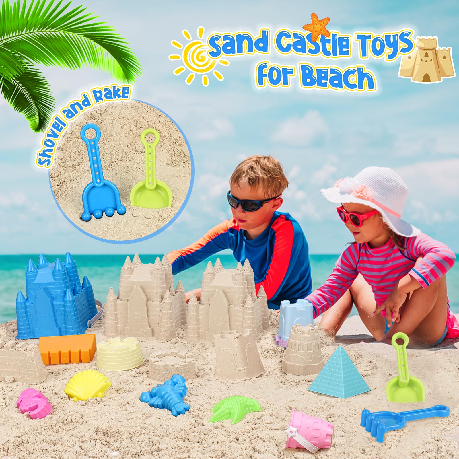 Premium Beach Toys Set for Kids - Sand Castle Bucket, Molds, Shovel & Rake - Durable Sandbox Toys for Toddlers Ages 1-12 - Perfect Summer Beach Accessories for Outdoor Play & Sandcastle Building