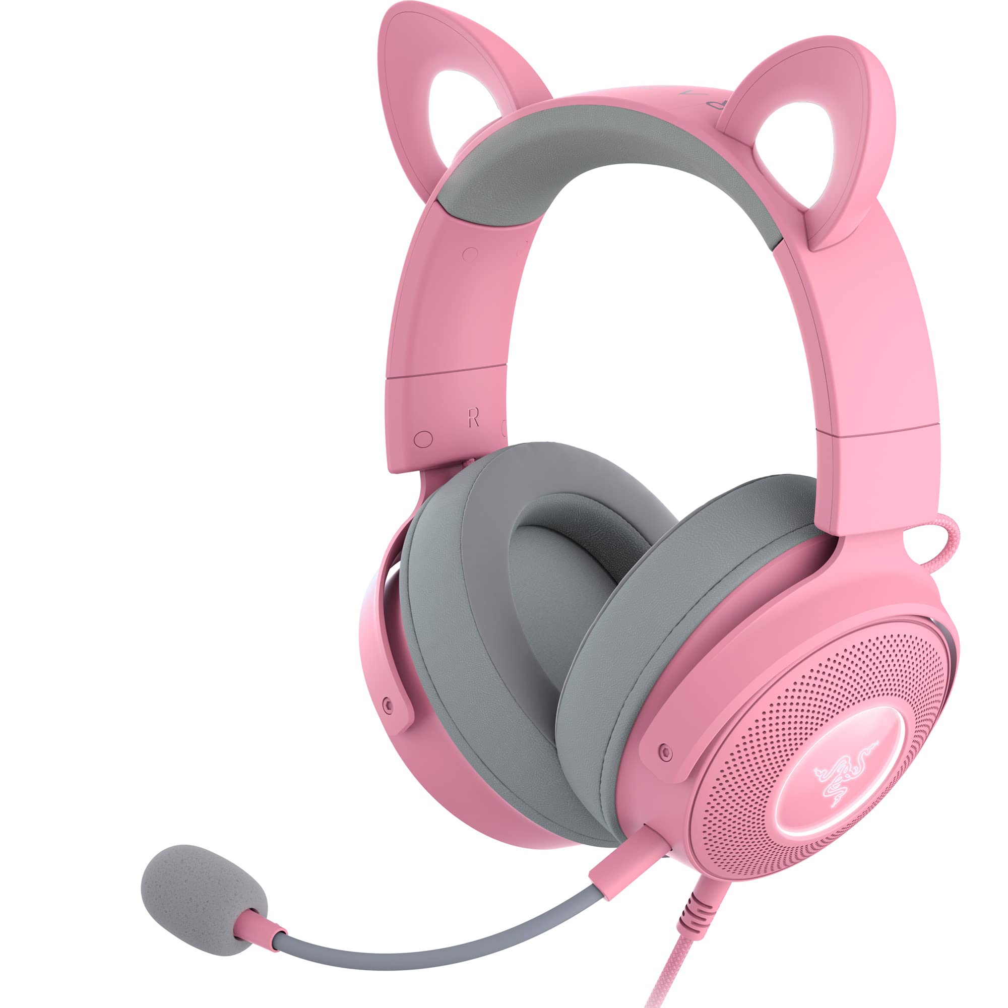 Razer Kraken Kitty V2 Pro Wired RGB Gaming Headset with Interchangeable Ears (Kitty, Bear, Bunny) - Stream Reactive Lighting - Detachable HyperClear Cardioid Mic - 50mm Drivers - 7.1 Surround Sound - Quartz Pink - Perfect for Gaming, Streaming & Virtual Meetings