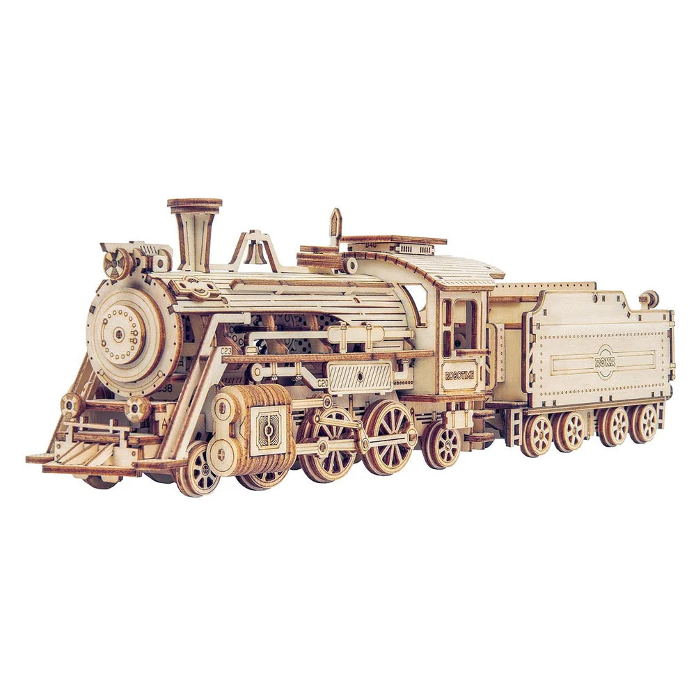 ROBOTIME DIY Locomotive Train Model Kit - 3D Wooden Puzzle for Adults & Teens - Perfect for Home Decoration, STEM Education, and Train Enthusiasts