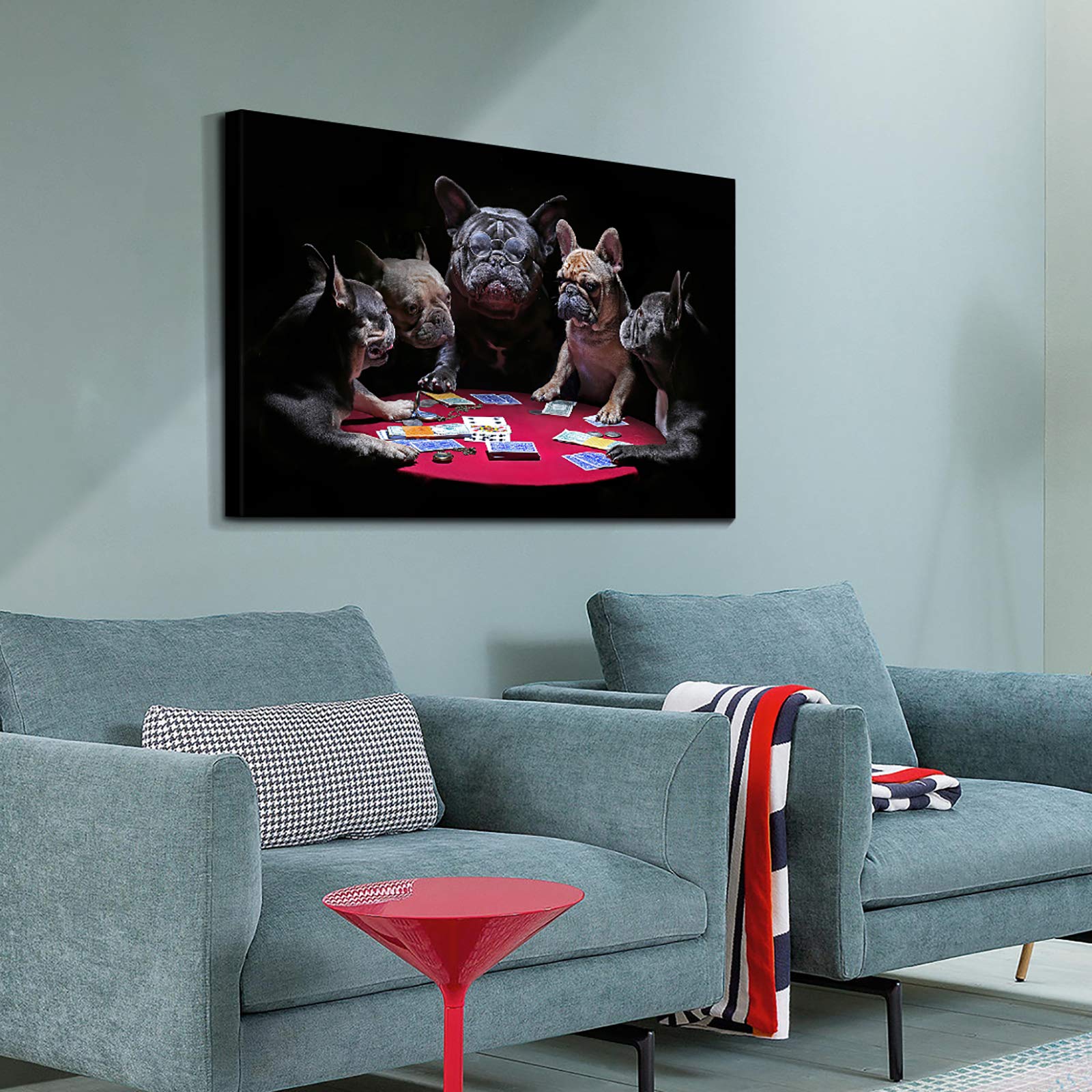 Denozer - Dogs Playing Poker by Cassius Marcellus Coolidge Oil Painting Reproduction - Premium Giclee Canvas Print Wall Art - Ready to Hang Gallery Wrap (48x32 inches) - Perfect for Man Cave, Game Room or Home Theater Decor
