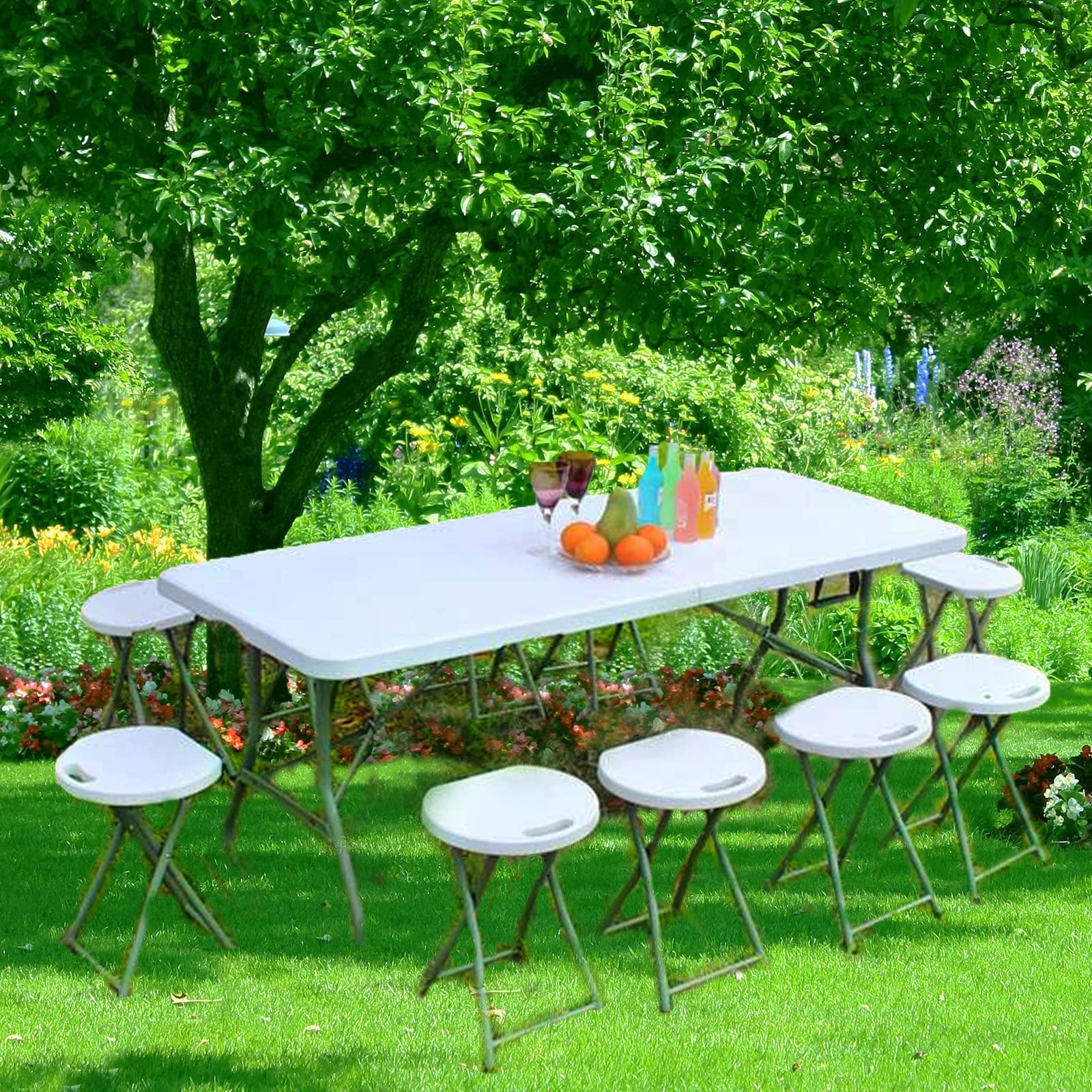 6 FT Plastic Folding Table - Portable Lightweight Granite White Table for Dining, Parties, Picnics & Camping | Indoor & Outdoor Use for Home, Office & Events