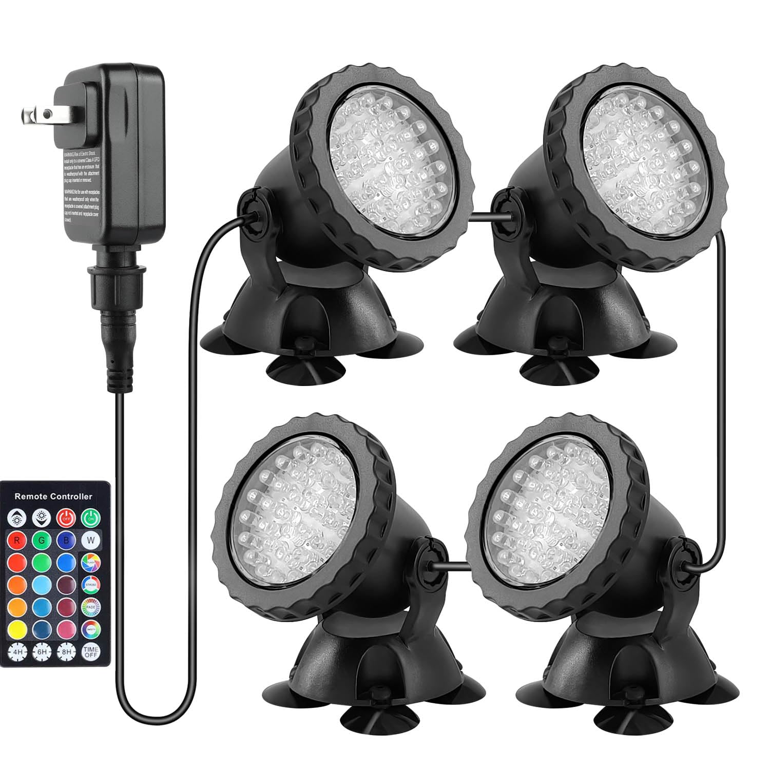 12V LED Underwater Pond Lights with Timer - IP68 Waterproof Fountain Lights for Outdoor Pools, Gardens & Landscapes (4 Pack) - Perfect for Nighttime Illumination and Decorative Lighting