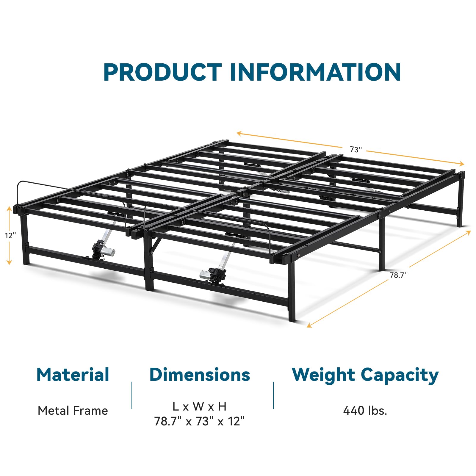 COMHOMA King Size Adjustable Bed Frame with Remote Control - Independent Head & Foot Incline, Mattress Holder - Bed Base Only (73