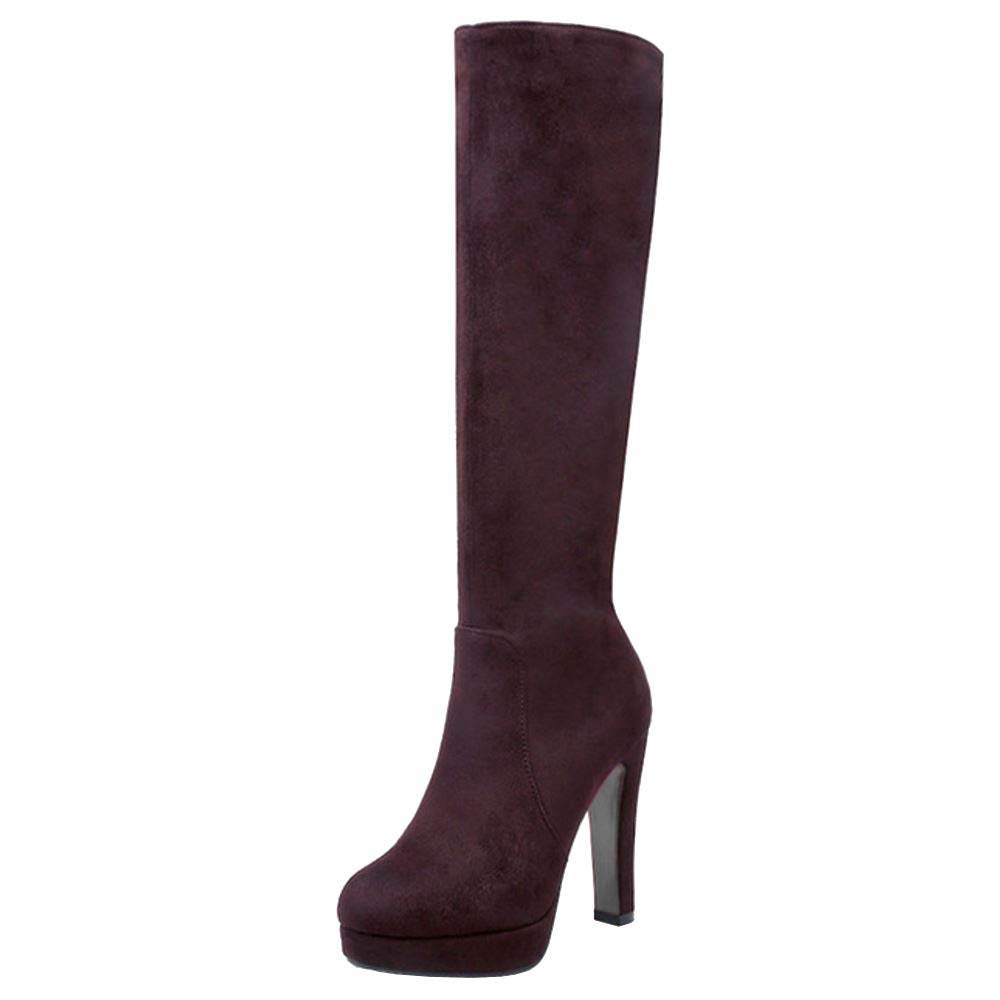 Scarouki Women's Elegant Mid-Calf Boots with Block Heels & Platform - Stylish Fall/Winter Fashion for Office, Dating & Night Out