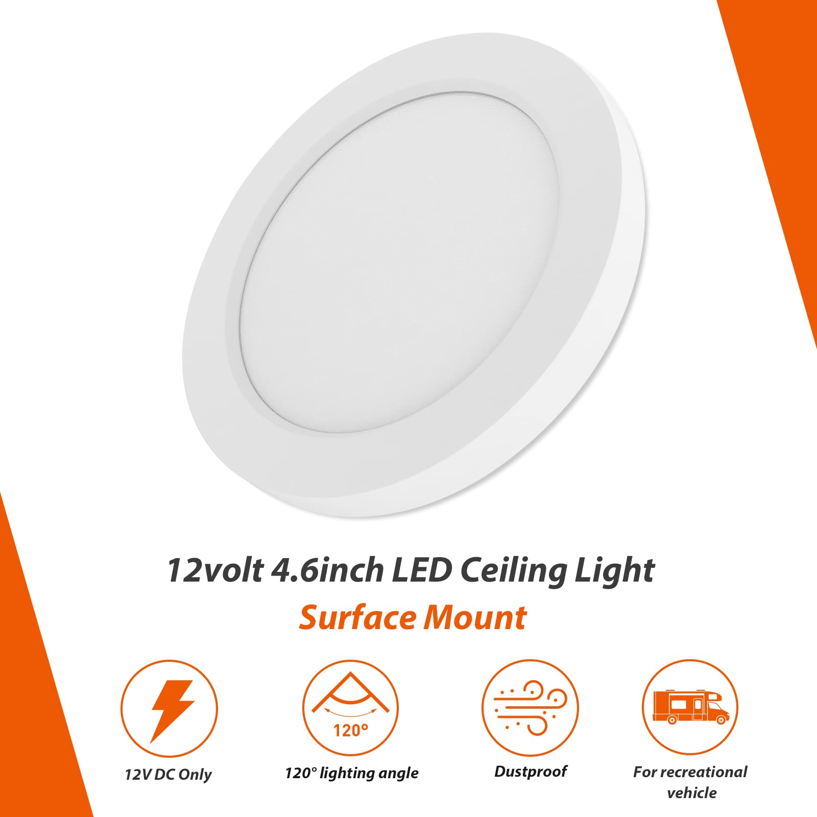 12V RV LED Interior Lights - 3.8W 3500K Warm White Lighting Fixtures for RV Trailer Boat Camper (4.6 Inch, No Switch, Pack of 4) - Perfect for Nighttime Reading & Cabin Illumination