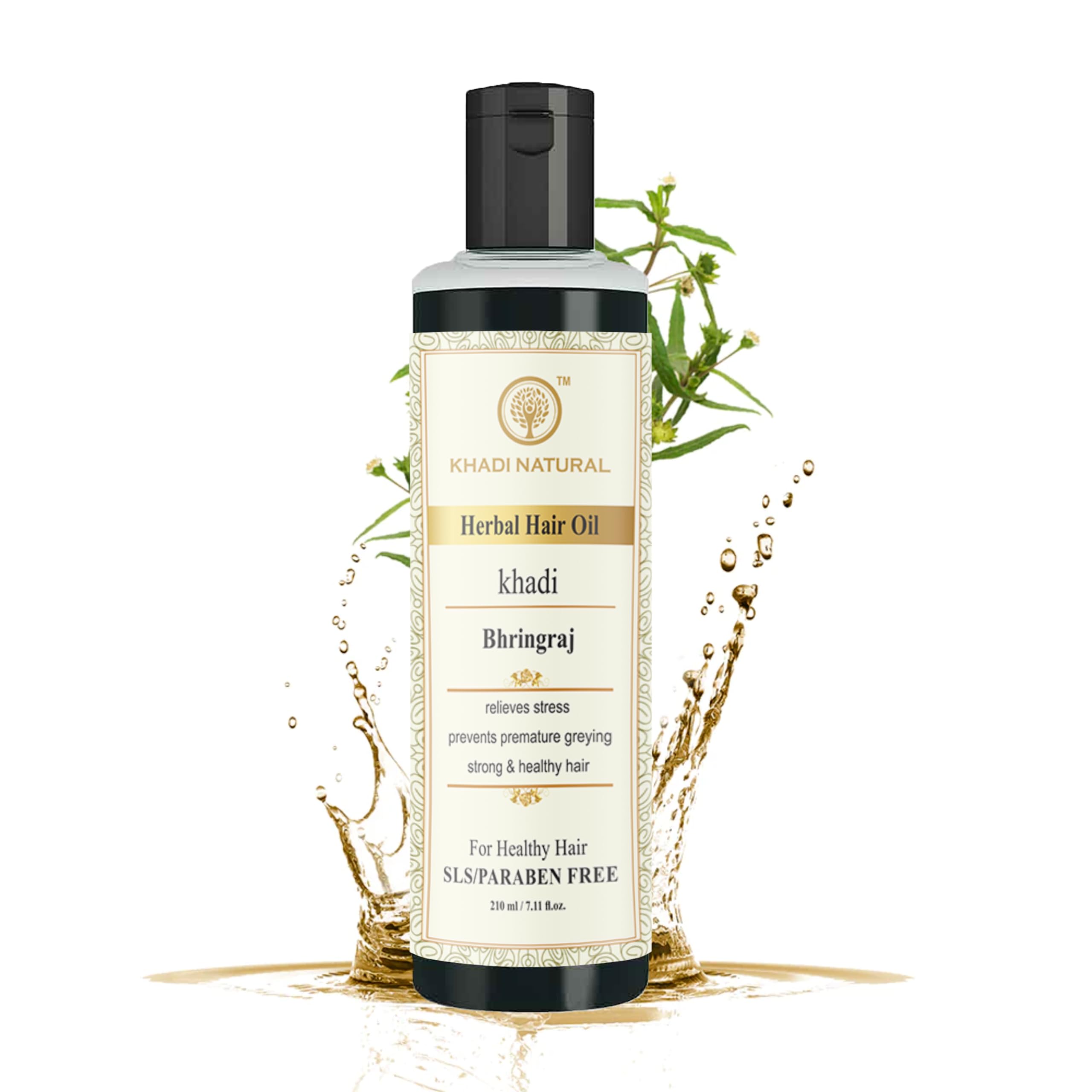 Khadi Natural Amla Bhringraj Hair Oil 210ml - Organic Ayurvedic Hair Treatment for Growth & Strength with Amla & Bhringraj Extracts - Best for Dry, Damaged Hair & Scalp Care - Natural Hair Oil for Men & Women