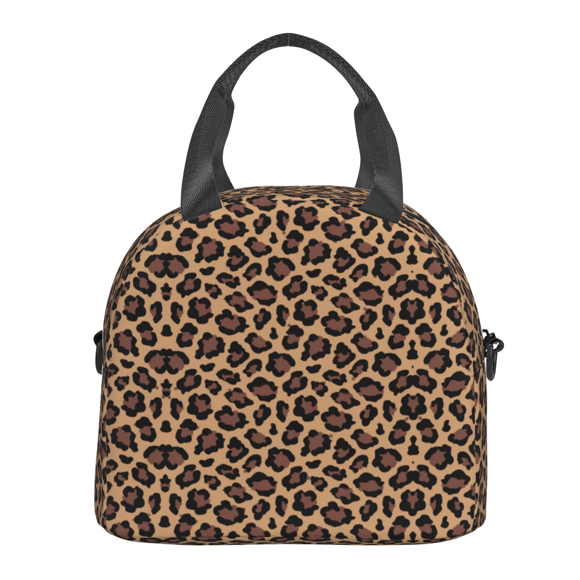 Leopard Print Insulated Lunch Bag - Reusable Cheetah Lunch Box for Kids & Adults, Leopard Cooler Tote with Shoulder Strap for School, Office, Picnic, Travel & Outdoor Activities