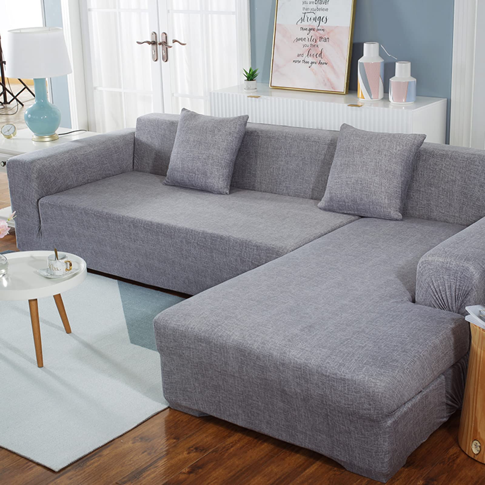 Stain Resistant Solid Color Sofa Slipcover with Elastic Bottom - 3 Seater (74-90 Inch) Sectional Couch Cover | Fashionable Furniture Protector for Living Room, Family Room & Home Decor