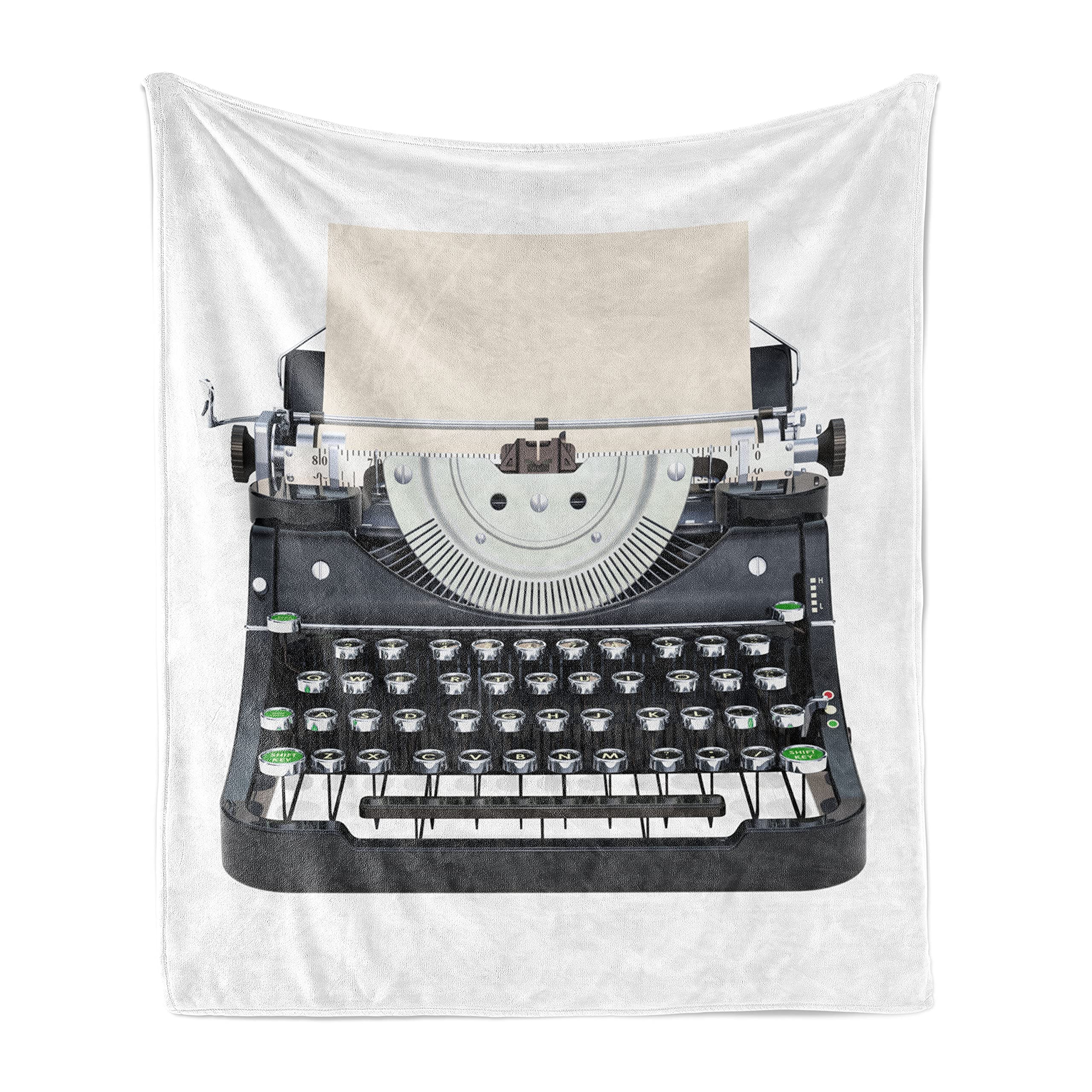 Ambesonne Vintage Typewriter Throw Blanket - Soft Flannel Fleece Blanket with Nostalgic Mechanical Keyboard Design - 60