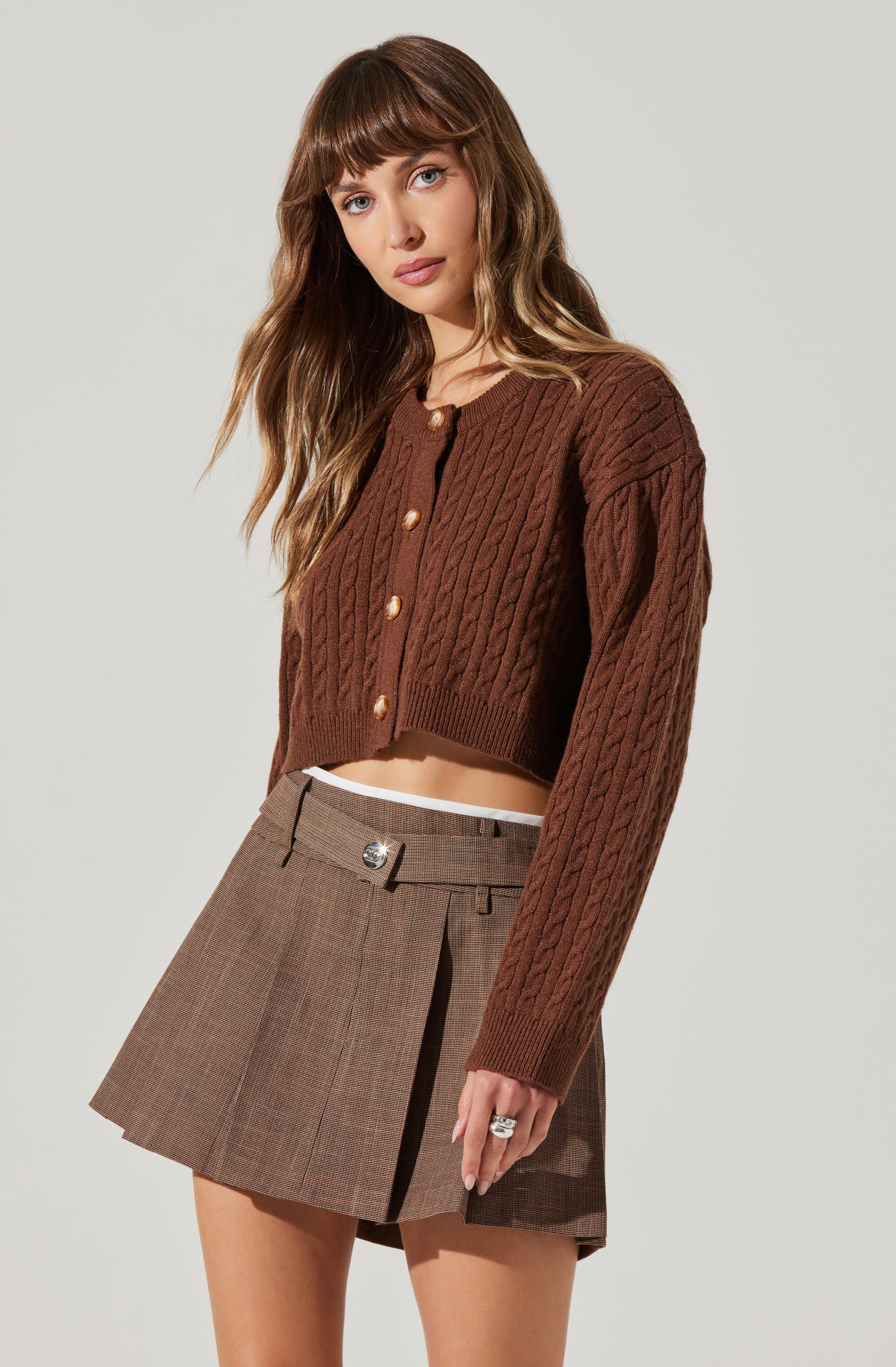 Sebille Cropped Cable Knit Cardigan Sweater for Women - Cozy Winter Pullover, Casual Fall Layering, Office Outfit, Date Night Fashion