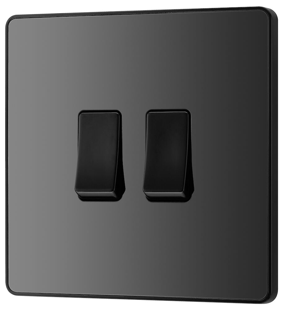 BG Evolve Black Chrome 2-Gang 2-Way Light Switch PCDBC42B - Modern Electrical Switch for Home, Office & Commercial Spaces