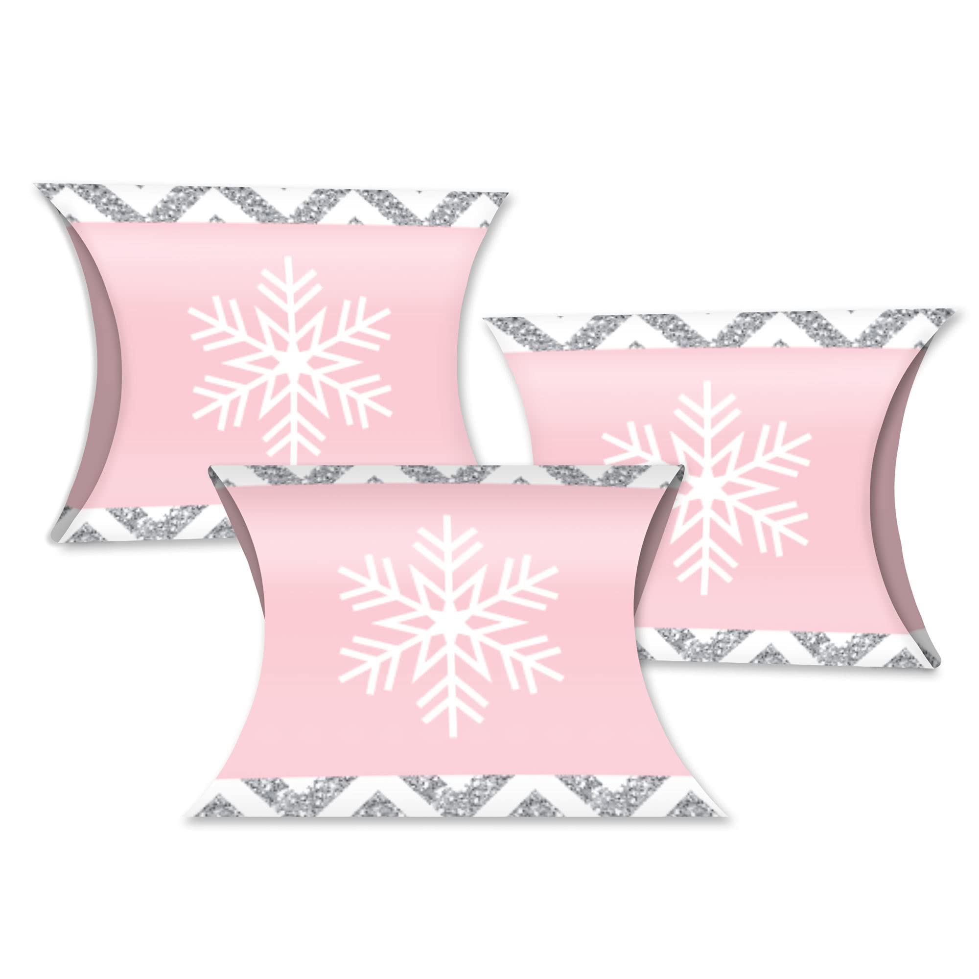 Big Dot of Happiness Pink Winter Wonderland Favor Gift Boxes - Set of 20 Petite Pillow Boxes for Holiday, Snowflake Birthday Party & Baby Shower - Perfect for Christmas Celebrations, Winter Weddings & Festive Gift Giving