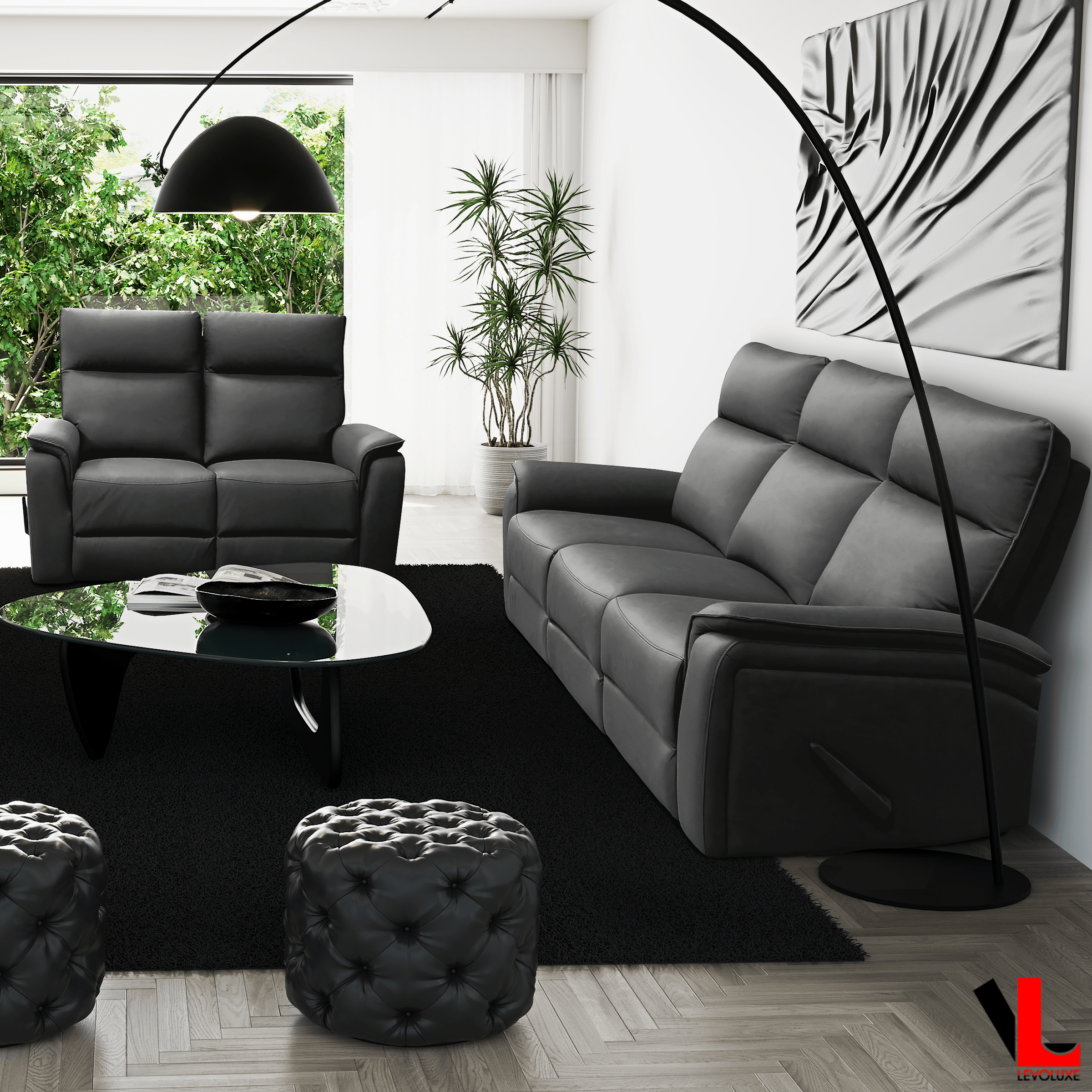 Sereno 2-Piece Reclining Sofa and Loveseat Set in Jaxxon Smoke Gray - Modern Living Room Furniture for Relaxing & Entertaining