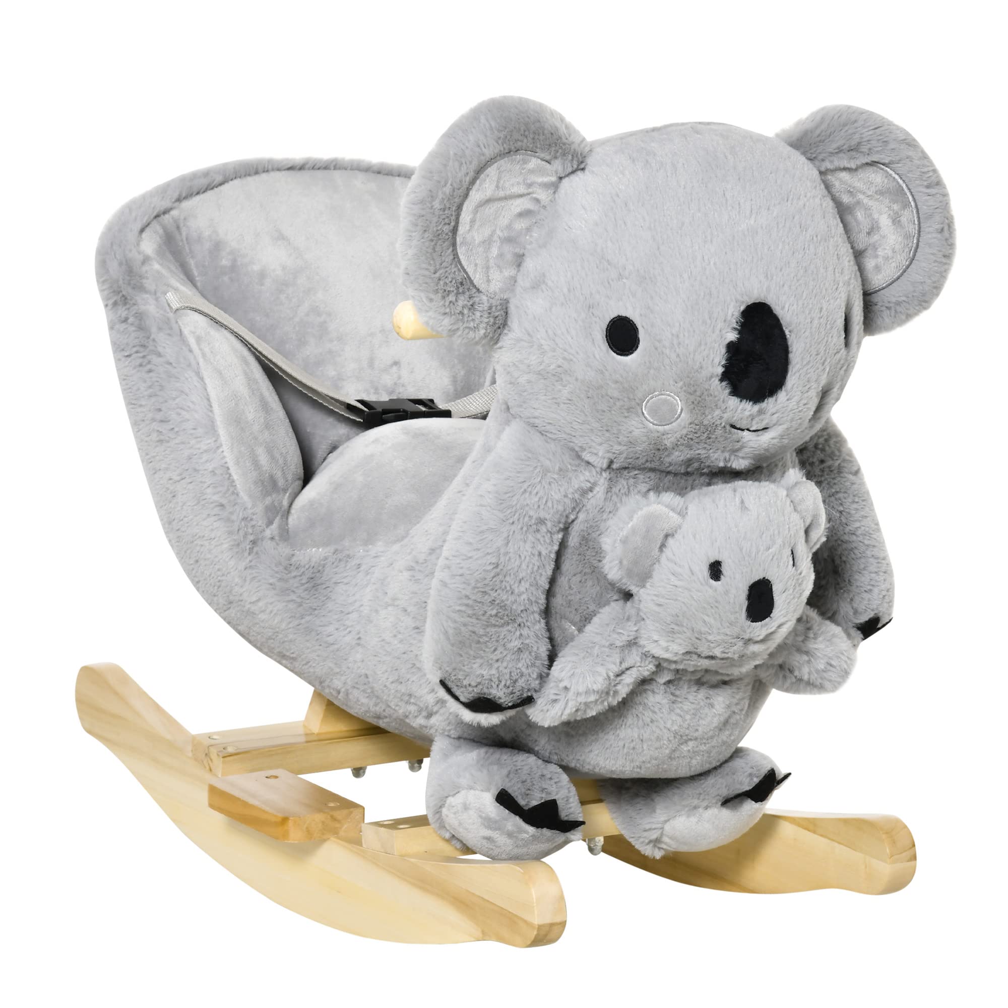 Qaba Kids Plush Ride-On Rocking Horse - Koala-Shaped Soft Toy Rocker with Gloved Doll & Realistic Sounds for Toddlers 18-36 Months (Gray) | Perfect for Indoor Play, Birthday Gifts & Early Childhood Development