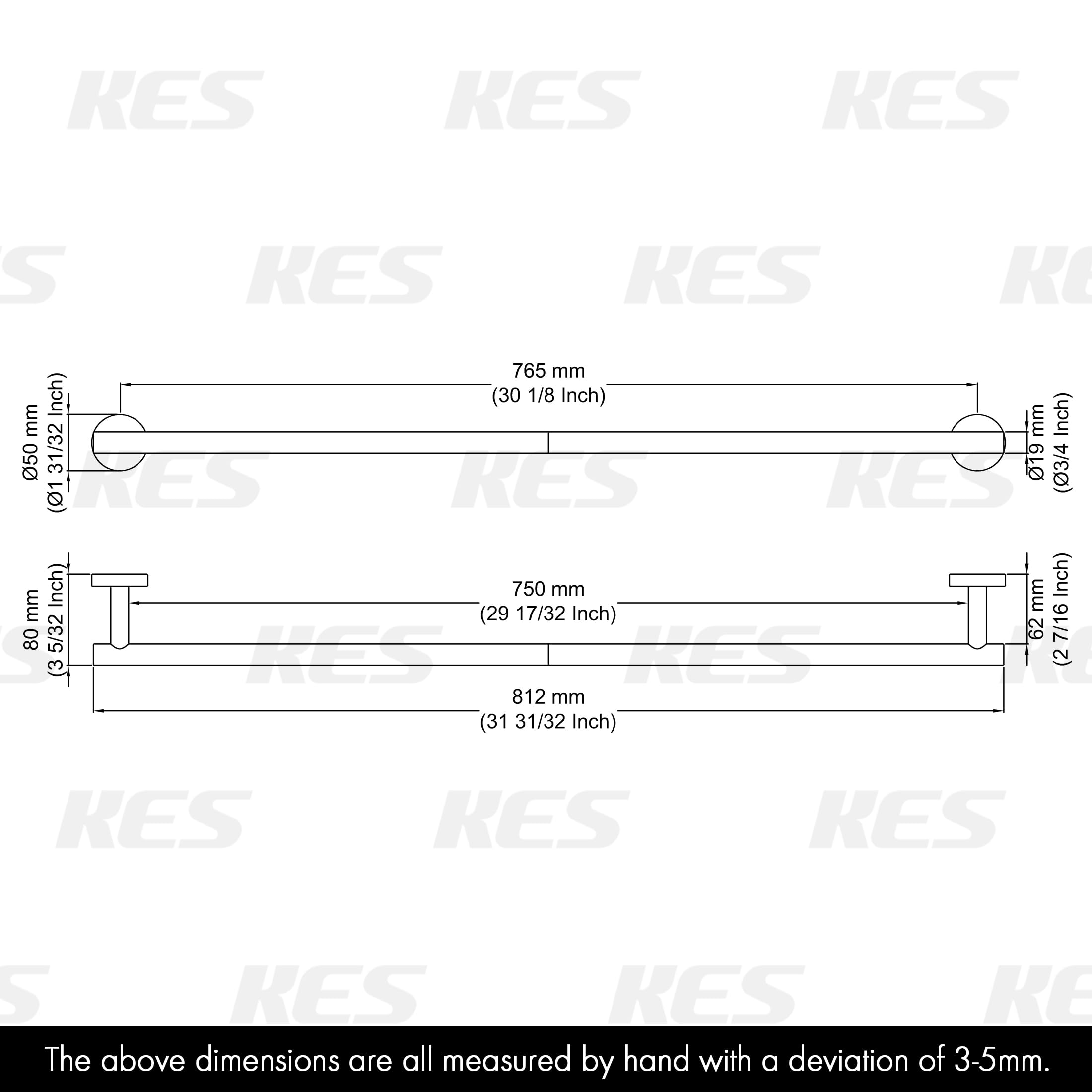 29.5 Inch Stainless Steel Towel Bar for Bathroom - Rustproof SUS304 Shower Hand Towel Holder Hanger - Brushed Wall Mount (31.9