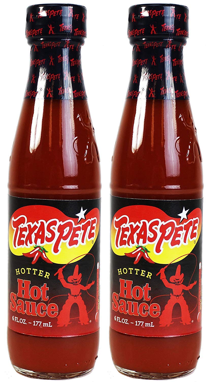 Texas Pete Hotter Hot Sauce - 2 Pack (6 oz Bottles) - Spicy Hot Pepper Sauce for Wings, Tacos, Burgers & BBQ - Made in USA