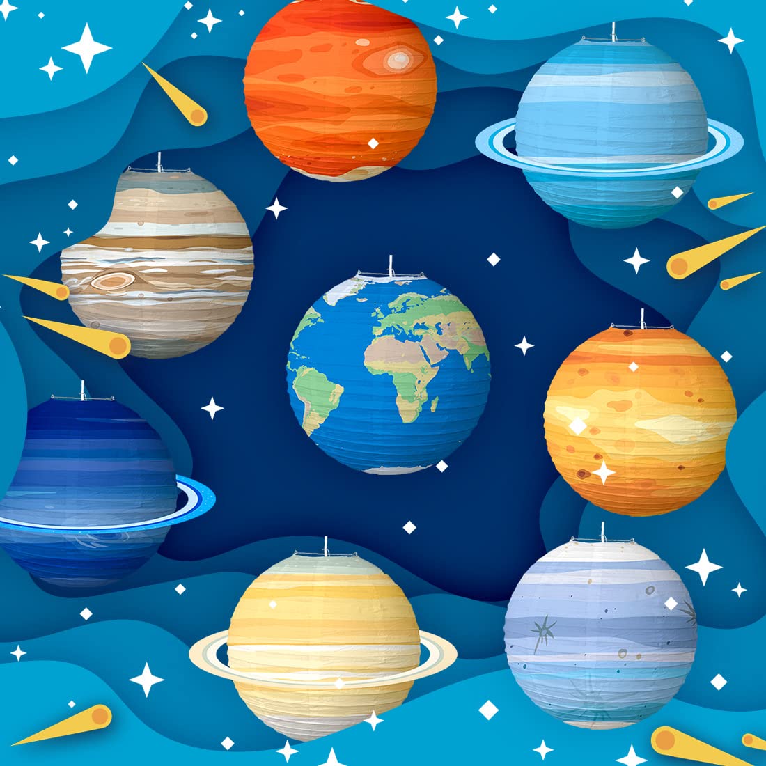 Solar System Lanterns - 8PCS Galaxy Planet Earth Paper Lanterns for Kids Classroom Decor, Science Birthday Party & Outer Space Theme Decorations | Perfect for Bedroom, Nursery, Classroom & Space-Themed Events