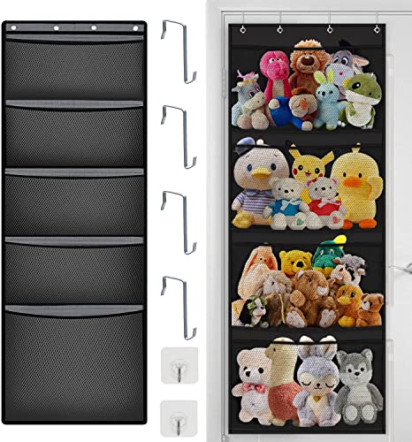 **Black Net Hammock Storage for Stuffed Animals & Toys - Over-the-Door Hanging Organizer for Baby & Toddler Rooms - Easy Install & Space-Saving (Perfect for Nursery, Playroom, or Closet Organization)**