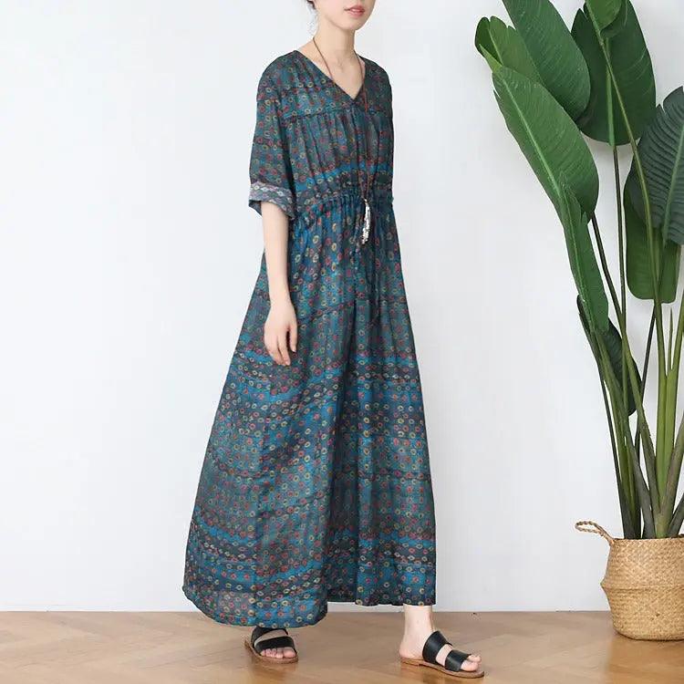 Boho Maxi Dress for Women - Floral Summer Casual V Neck Long Dress - Perfect for Beach, Vacation & Outdoor Parties