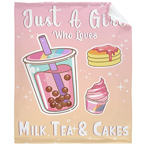 MYSTCOVER Just A Girl Who Loves Milk Tea and Cakes Throw Blanket - Ultra Soft Plush Fleece Blanket 120