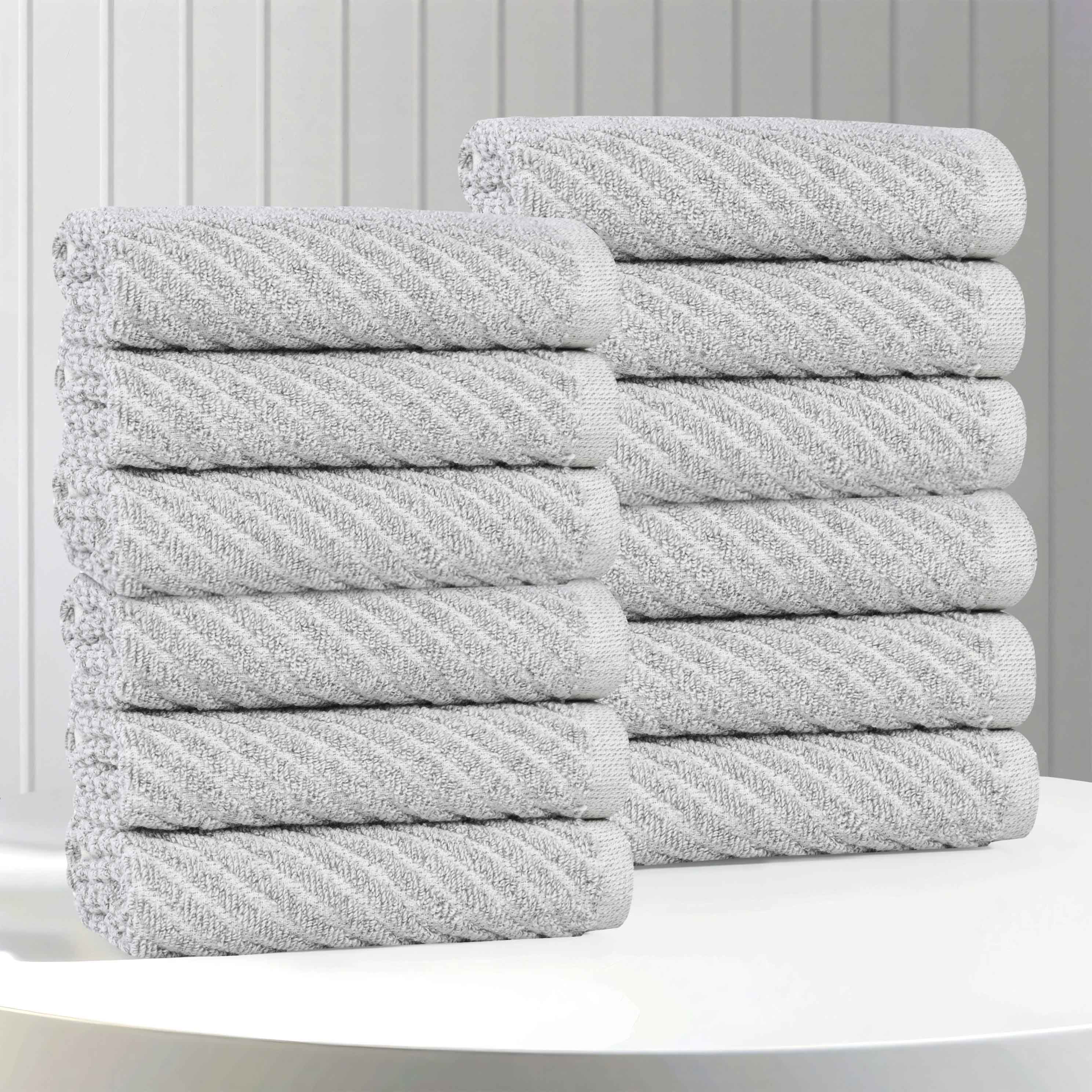 Amelia Soft Cotton Blend Diagonal Stripes Face Towels - Set of 12 for Bathroom, Gym & Travel | Absorbent & Quick-Drying Hand Towels