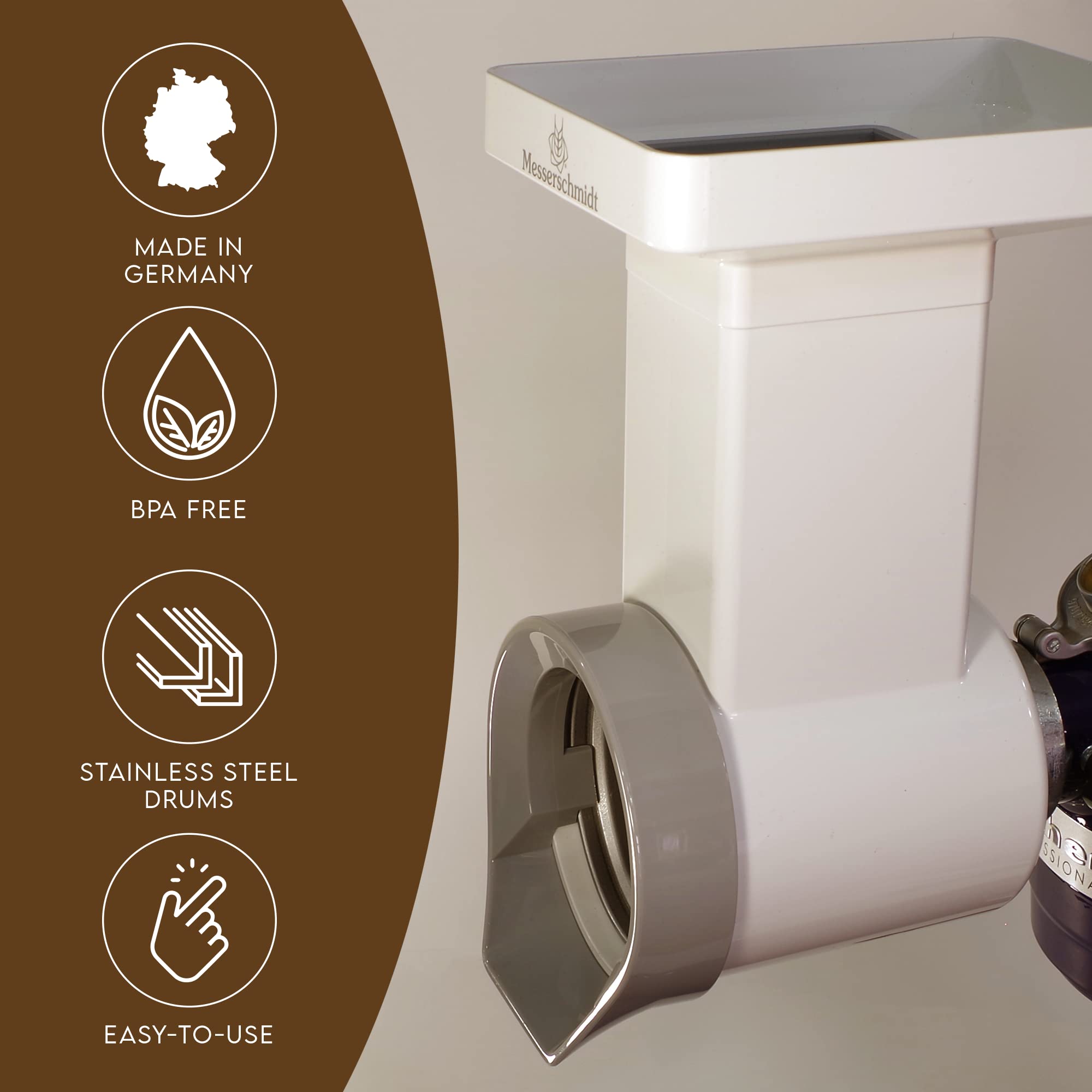 3-in-1 Stainless Steel Slicer Shredder Attachment for Grain Mill Mixers | Fruit Vegetable Cheese Grater | Perfect for Meal Prep, Baking & Healthy Snacks