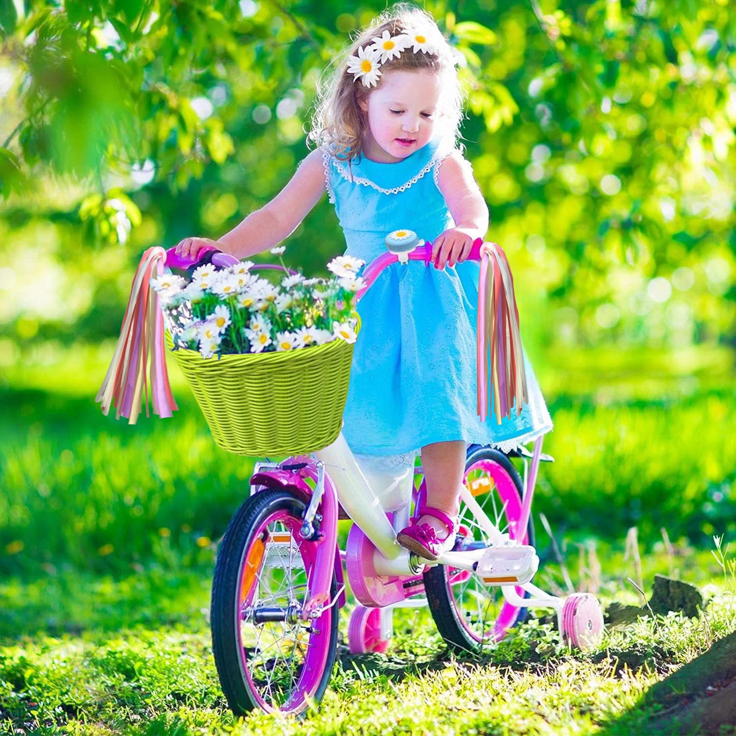 Kids Bike Basket Set - Handwoven Detachable Bike Basket for Girls & Boys - Fits Most Bikes Including Stationary, Ebike & Road Bikes - Perfect for School, Picnics & Outdoor Adventures