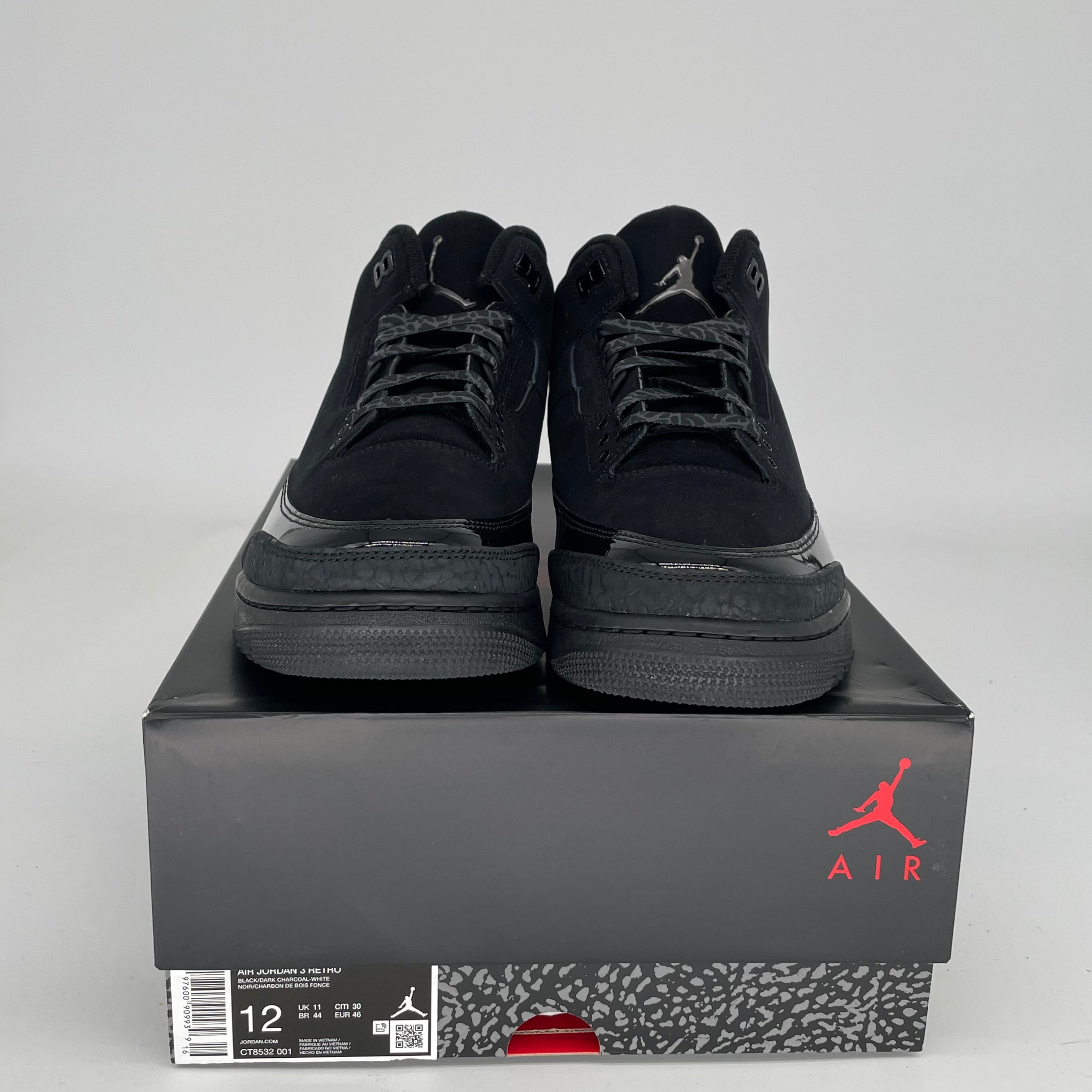 Original Air Jordan 3 Retro 'Black Cat' Men's Basketball Shoes - Size 12 (CT8532-001) | Stylish Sneakers for Streetwear & Casual Outfits