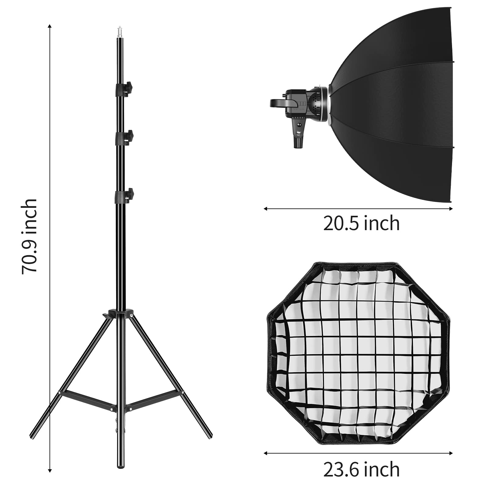 GVM 80W LED Video Light Kit with 22in Softbox & Tripod Stand - 5600K Daylight, CRI97+ for Photography, YouTube, Wedding & Studio Lighting | Bowens Mount Compatible | Perfect for Vlogging, Live Streaming & Portrait Photography