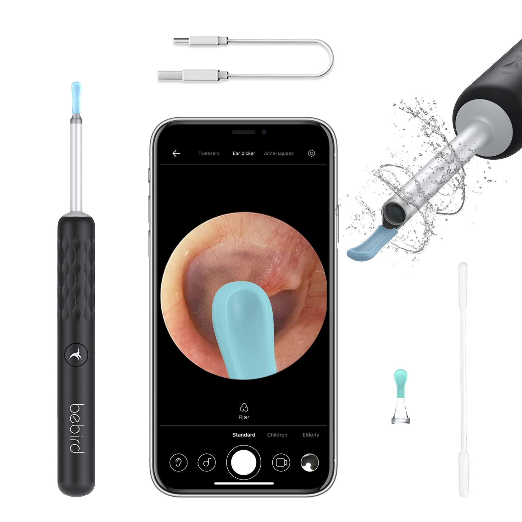 **R3 Upgraded Ear Wax Removal Tool with 1080P Camera - Anti-Shedding Serration Ear Spoon, Safe Earwax Cleaner Kit for iOS & Android (Matte Black) - Perfect for Home Use & Travel Hygiene**
