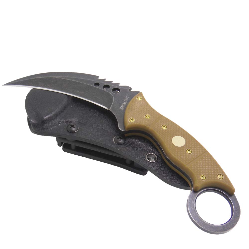 MASALONG Tiger Claw Fixed Blade Tactical Knife - Outdoor Survival Knife for Camping, Hunting & Bushcraft - Durable Full Tang Tactical Knives for Self Defense & Wilderness Adventures