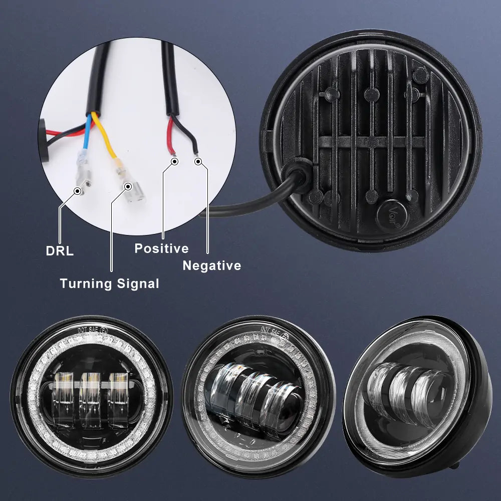 LOYO 4.5 Inch Round LED Fog Lights with White DRL & Amber Turn Signal Halo - Compatible with Harley Davidson Motorcycles - Perfect for Night Riding and Enhanced Visibility