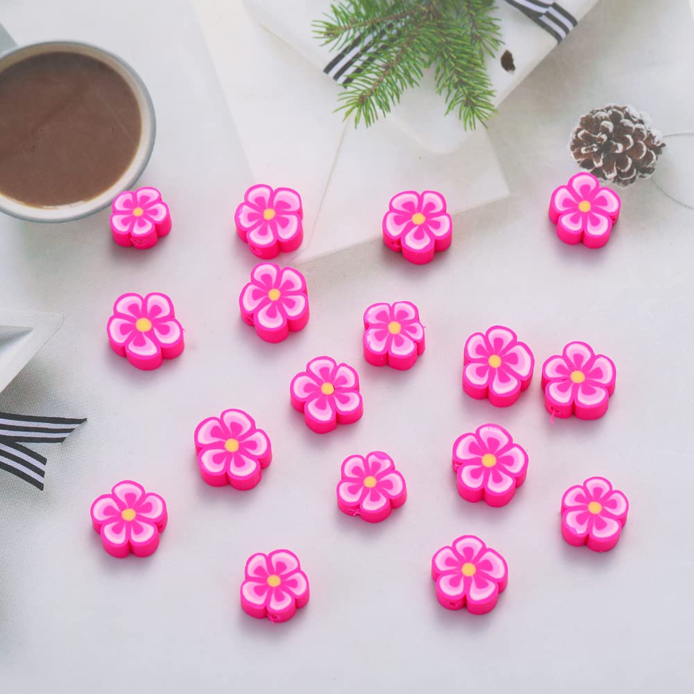 100pcs Mixed Polymer Clay Spacer Beads for Jewelry Making - DIY Bracelet, Necklace & Hair Accessories Kit - Hot Pink Flower Design - Perfect for Crafts, Gifts & Fashion Jewelry Projects