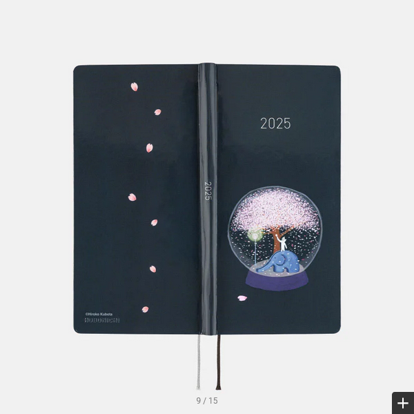 Hobonichi Techo 2025 Planner - Hiroko Kubota Night Cherry Blossom Snow Globe Weeks Hardcover, Weekly Horizontal Layout, January Start, Monday Start, English Edition | Perfect for Journaling, Planning & Gift Giving