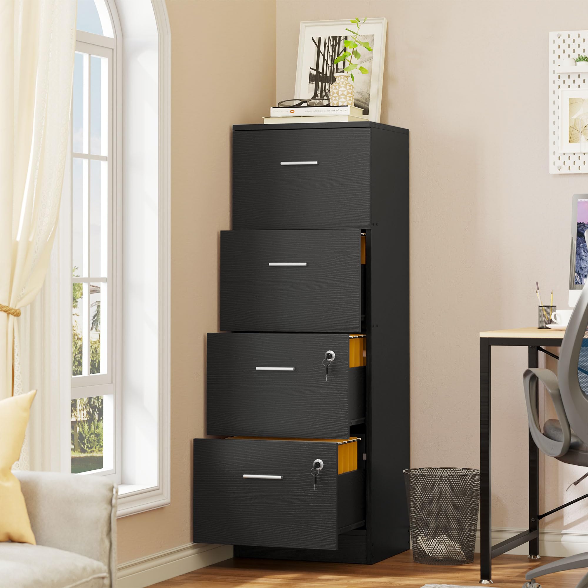YITAHOME 4-Drawer Lockable Office File Cabinet - 131cm Vertical A4 Document Storage Cabinet for Home & Office - Easy Assembly for Secure File Organization & Office Supplies Storage