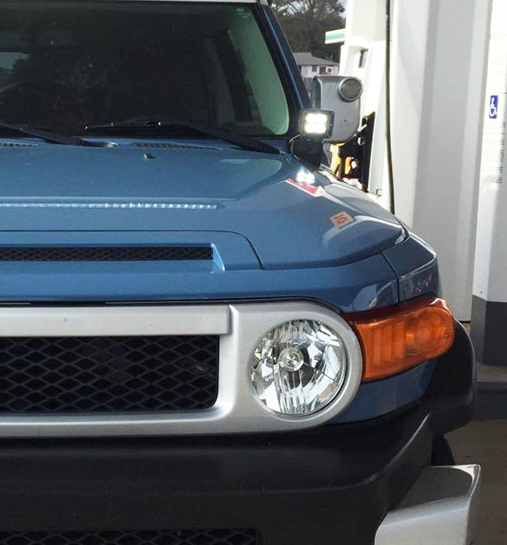 iJDMTOY 20W High Power LED Front Cowl Light Kit for 2007-2014 Toyota FJ Cruiser - Includes 2 LED Pod Lights & A-Pillar Mounting Brackets - Perfect for Off-Roading, Night Driving & Adventure Lighting